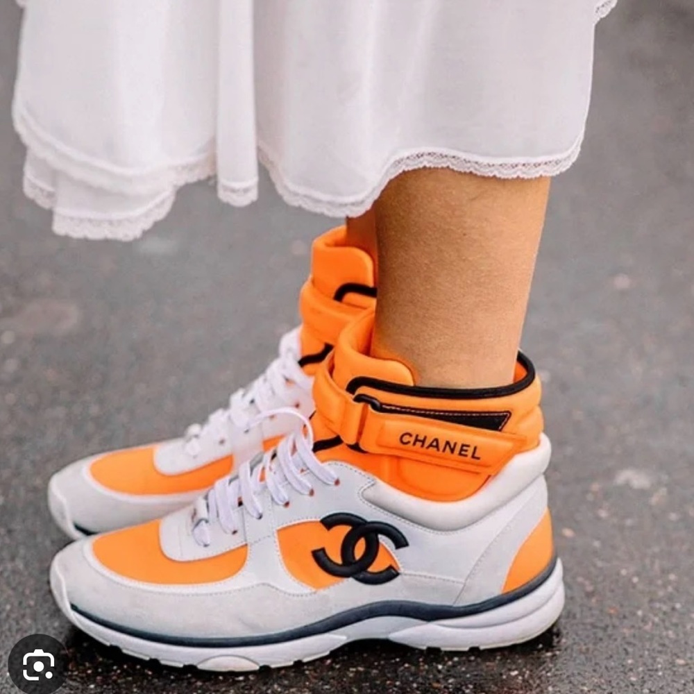RARE CHANEL Women's  Orange and White Sneakers